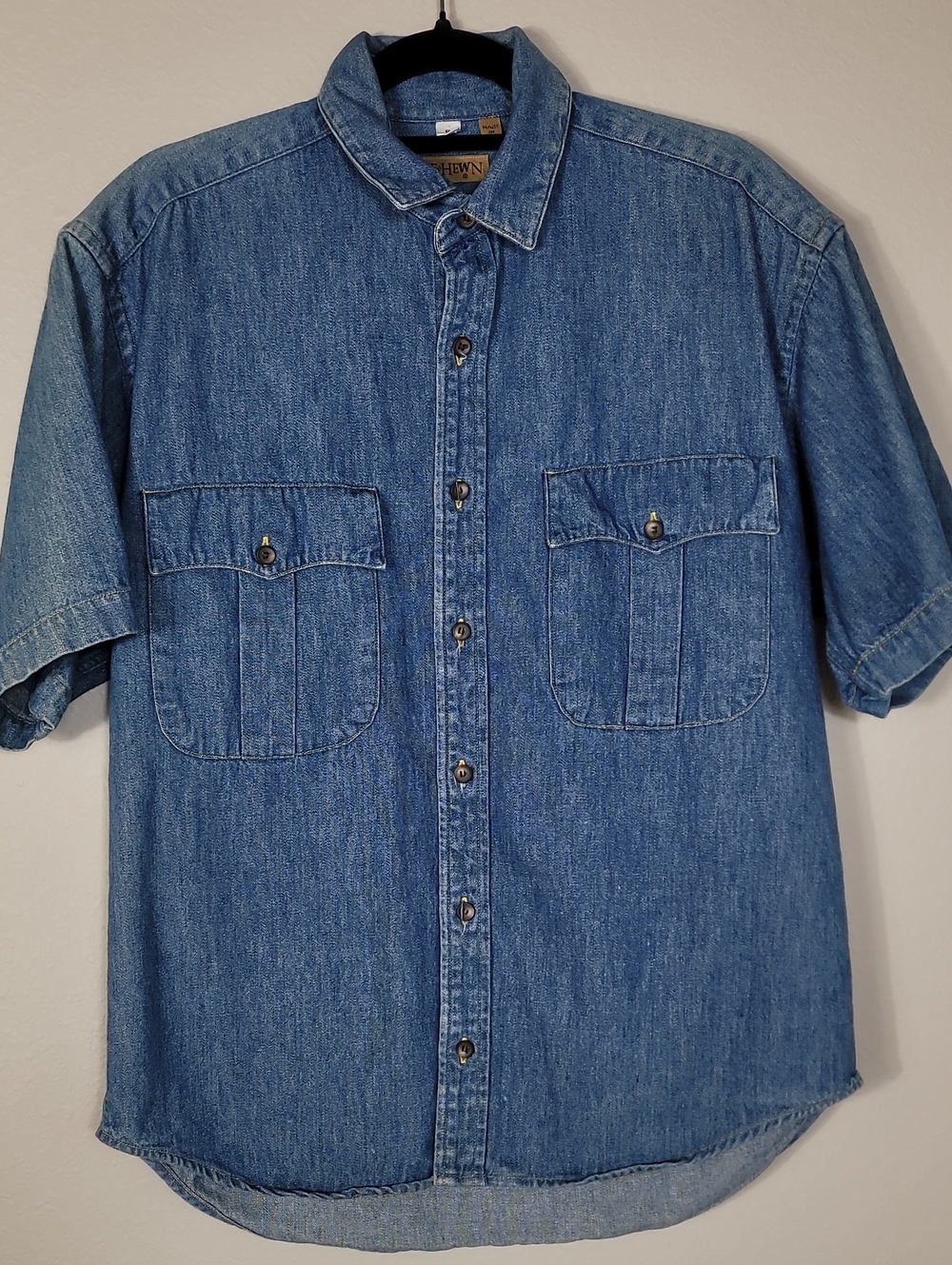 Ruff Hewn Denim Button Up Shirt Size Small Made USA Short Sleeve Western
